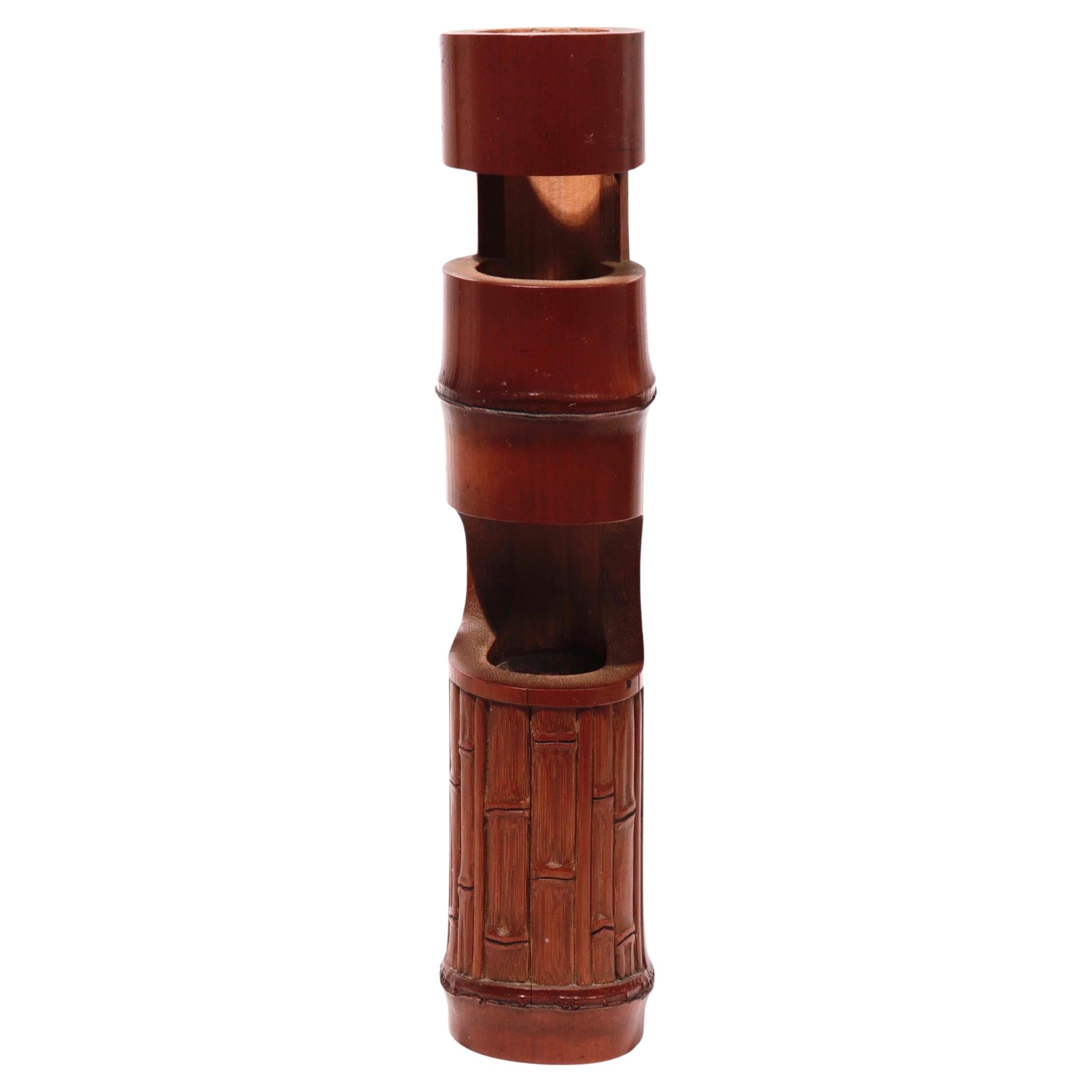 Antique Japanese Kakehana, a bamboo wall hanging vase for flower arranging.
