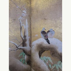 Antique Japanese Kano School Hand-Painted Six-Panel Screen