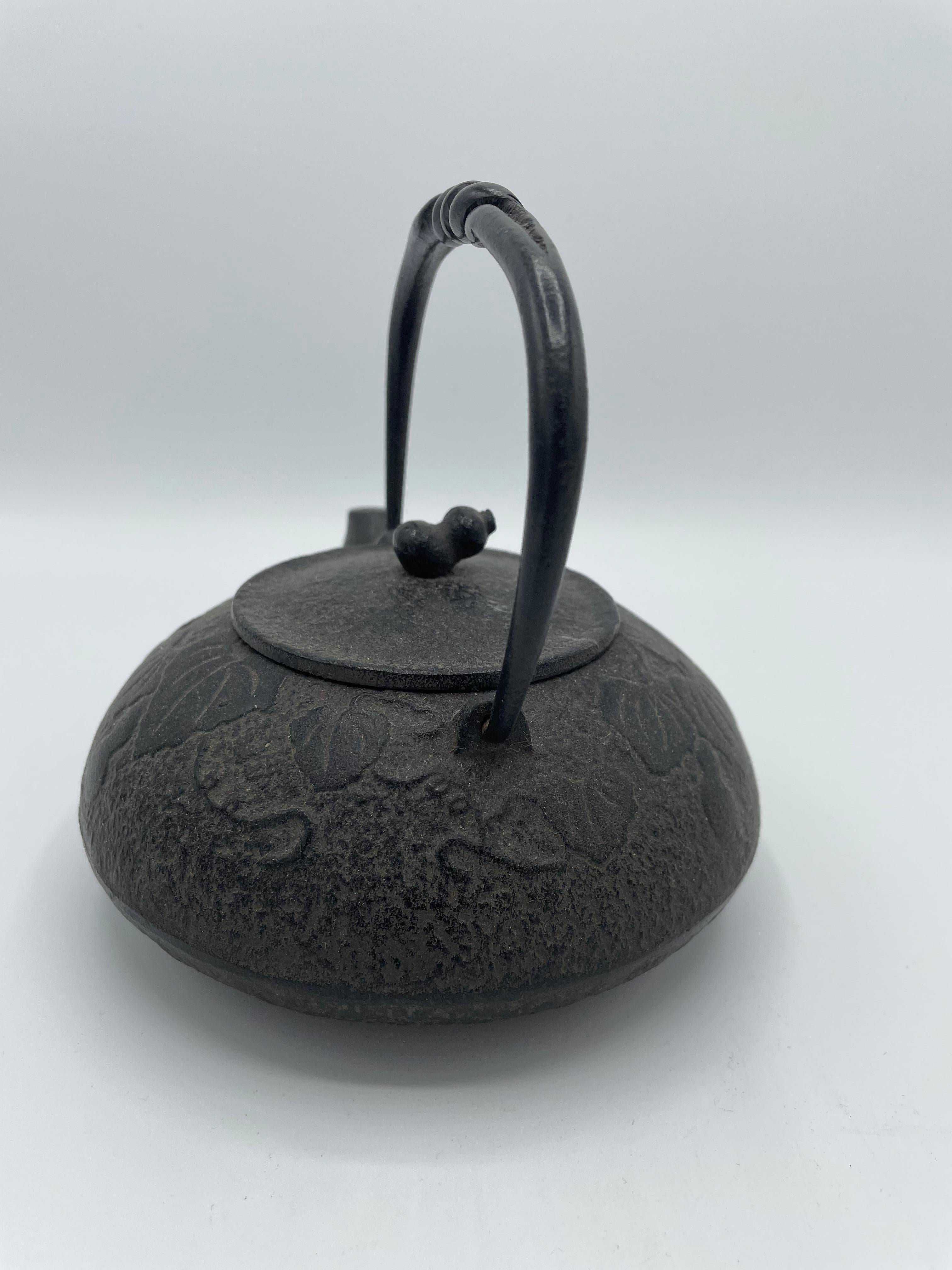 This kettle was made in 1930s, Showa era. And the design is with Calabashes.
The iron kettles like this item are called 'Tetsubin' in Japan.
It can be put on the fire or an induction plate. Also we can use it as decoration.
Do not scratch the