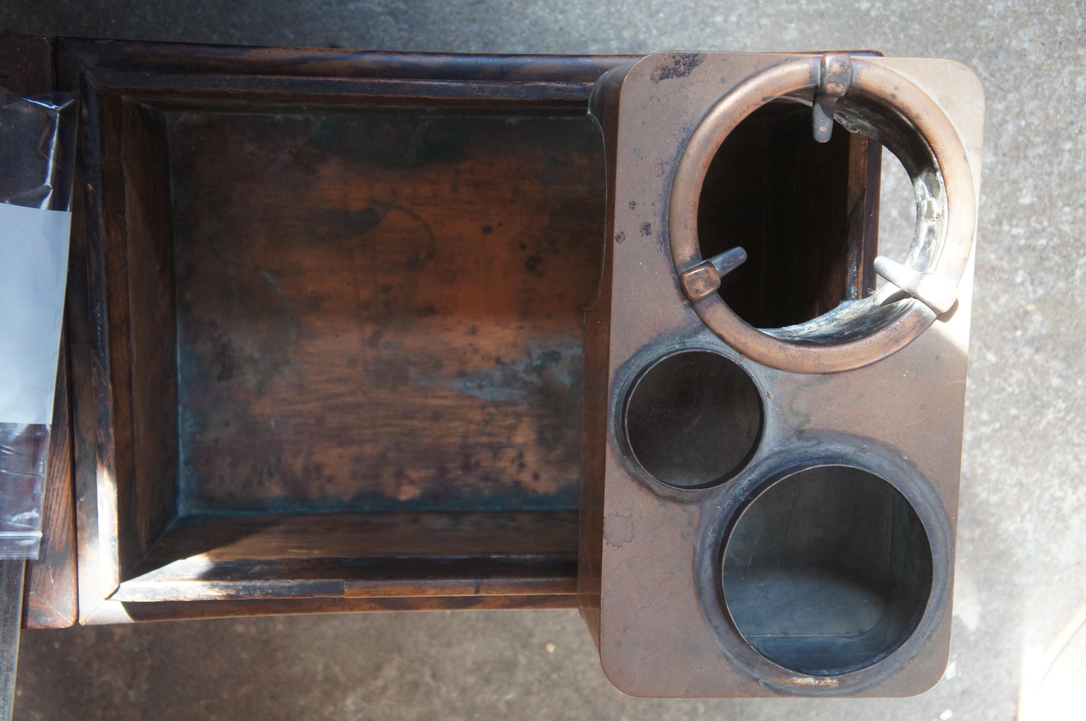 Antique Japanese Keyaki Burlwood Hibachi + Accessories Tea Cabinet Copper Liner For Sale 2