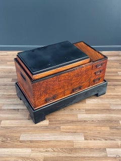 Antique Japanese Keyaki Wood Hibachi Copper Liner & Drawers Coffee/Tea Table