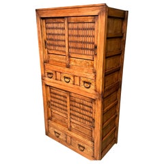 Antique Japanese Kitchen Tansu Meiji Era c1880's Keyaki & Sugi Tansu Chest 68"H