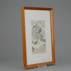 Antique Japanese Kunisada Japan Block Print Calligrphy Edo or Meiji