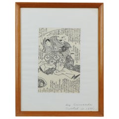 Antique Japanese Kunisada Japan Block Print Calligrphy Edo or Meiji