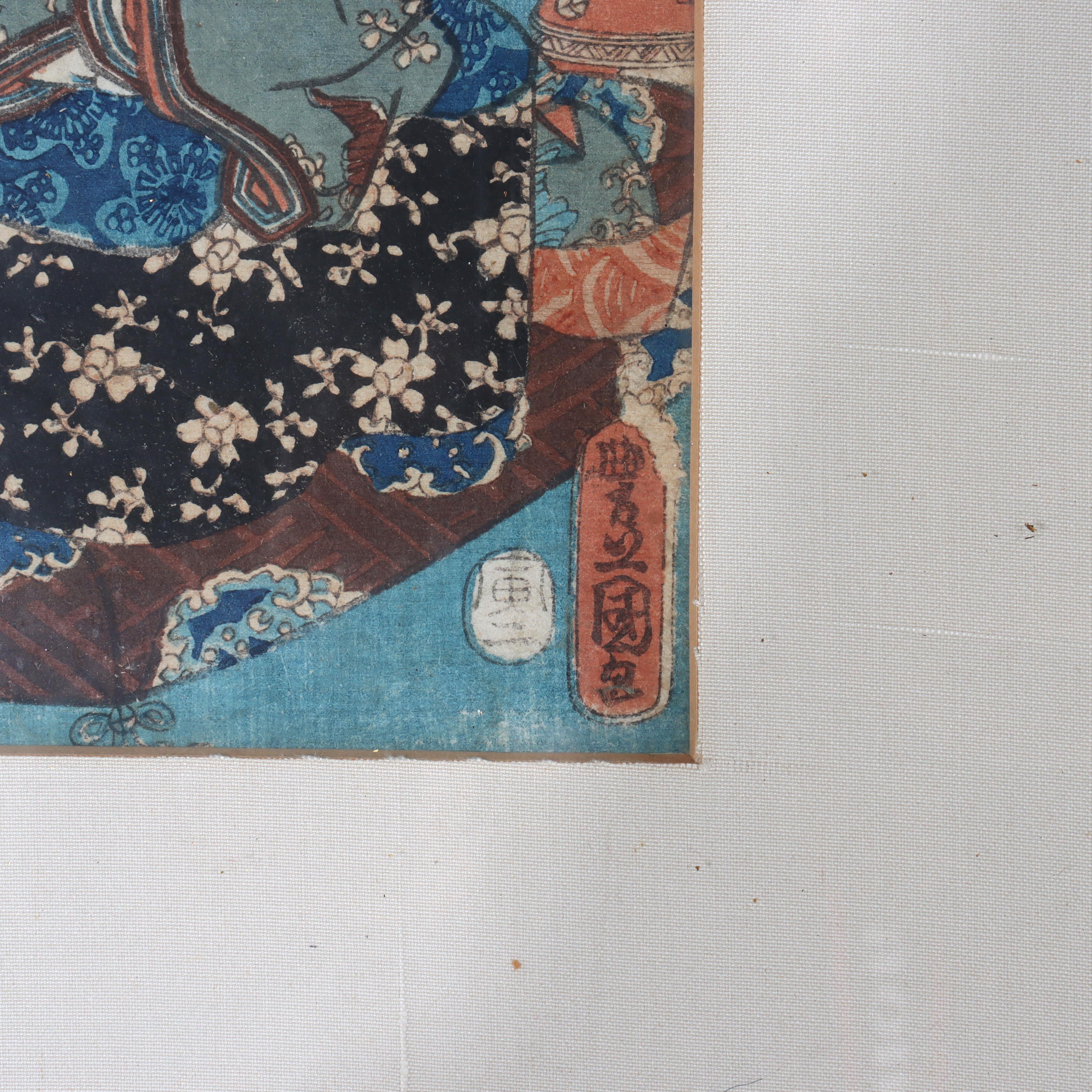 Paper Antique Japanese Kuniyoshi's Wood Block Print “The Floating Bridge Of Dreams” For Sale