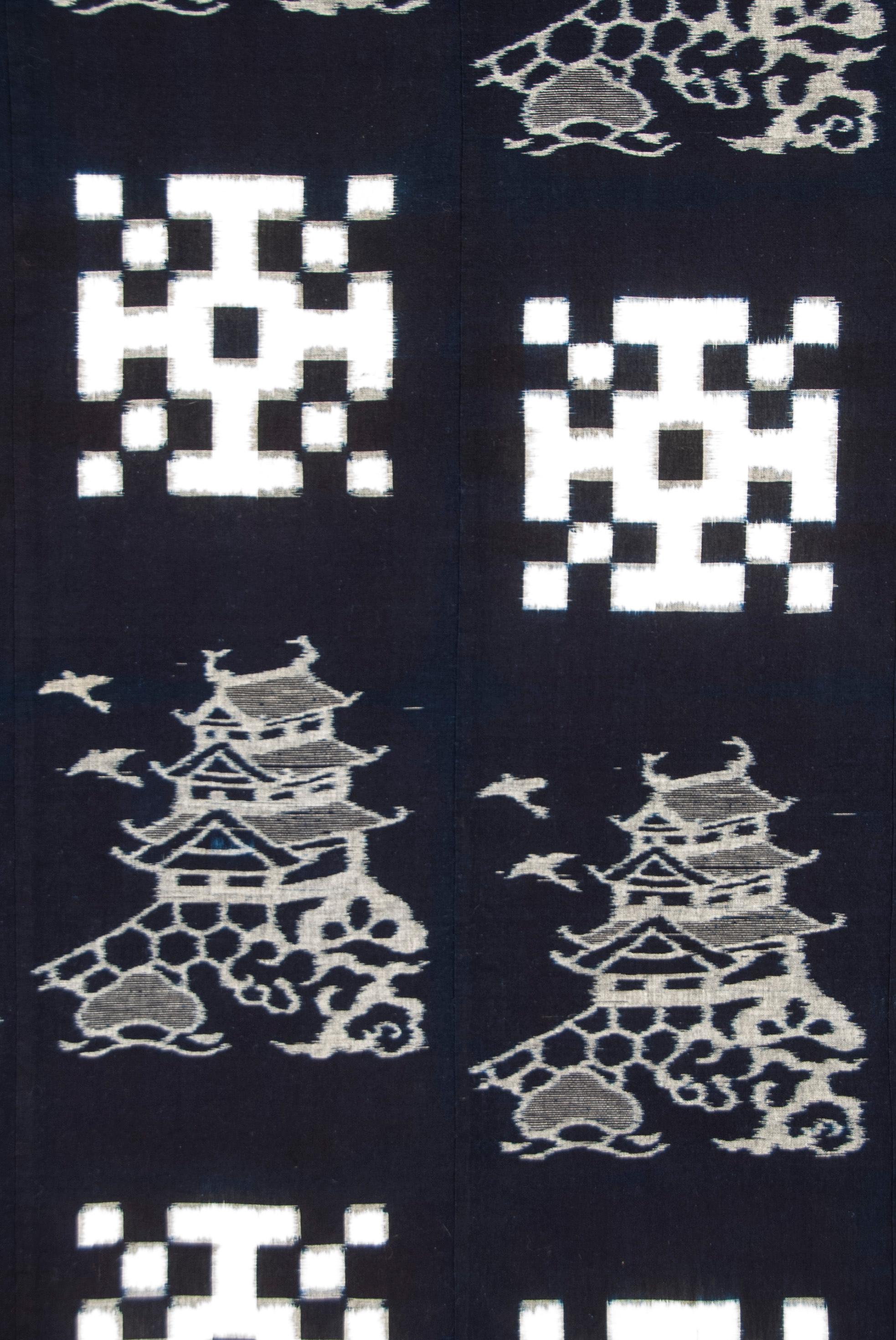 Antiker japanischer Kurume Indigofarbener doppelseitiger Ikat Futon-Deckel, Kurume (Taisho) im Angebot