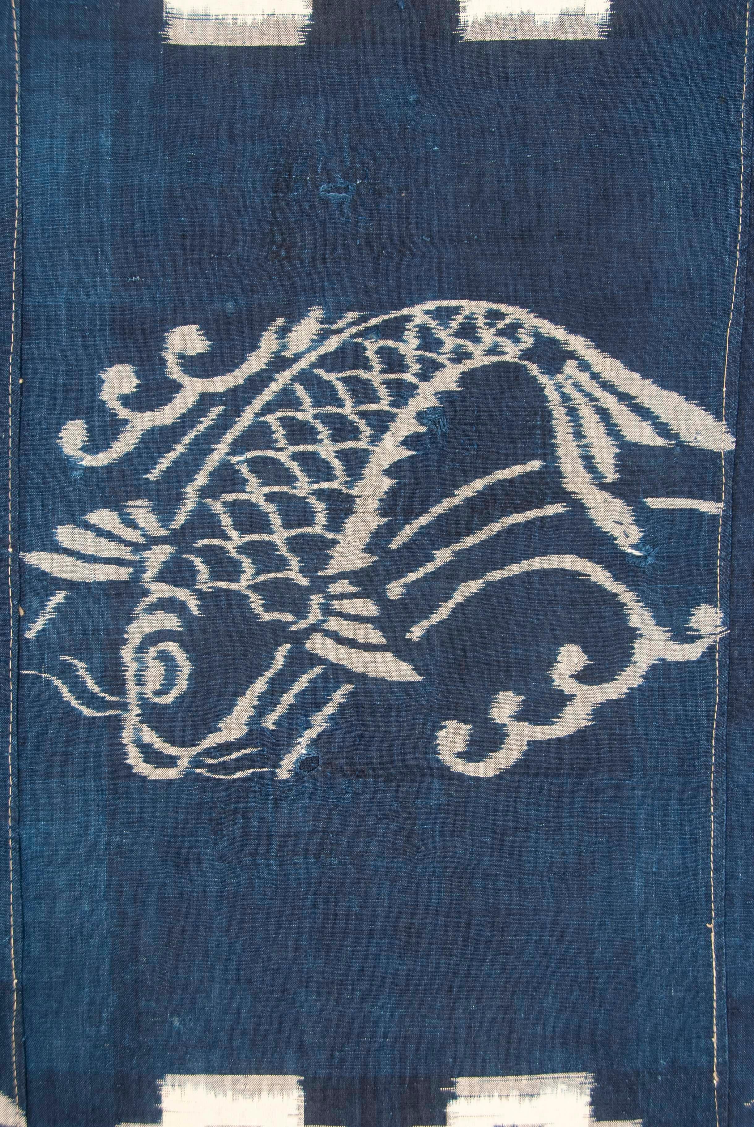 Japonais Housse de futon antique japonaise Kurume Indigo-Dyed Double Ikat en vente
