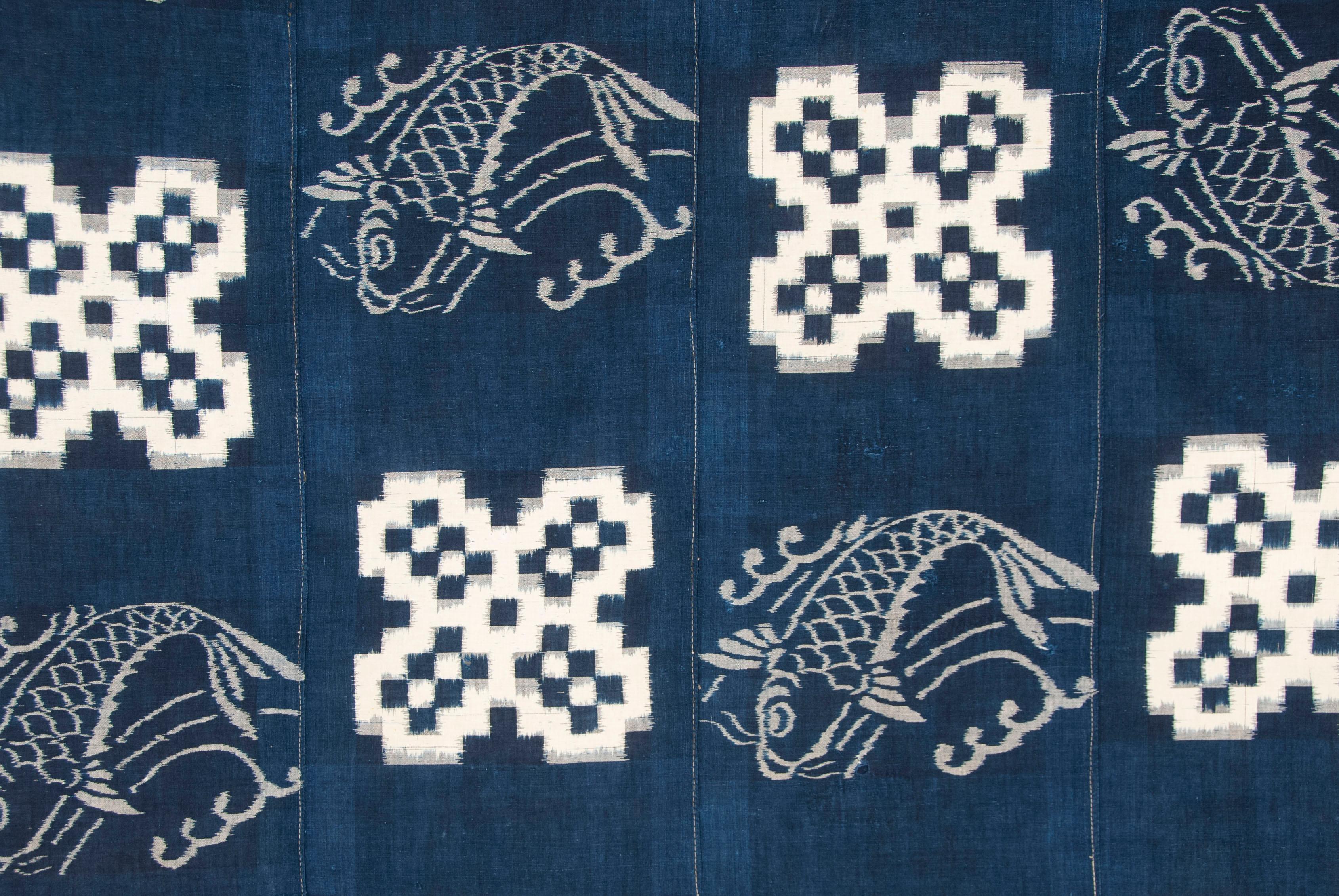 20ième siècle Housse de futon antique japonaise Kurume Indigo-Dyed Double Ikat en vente