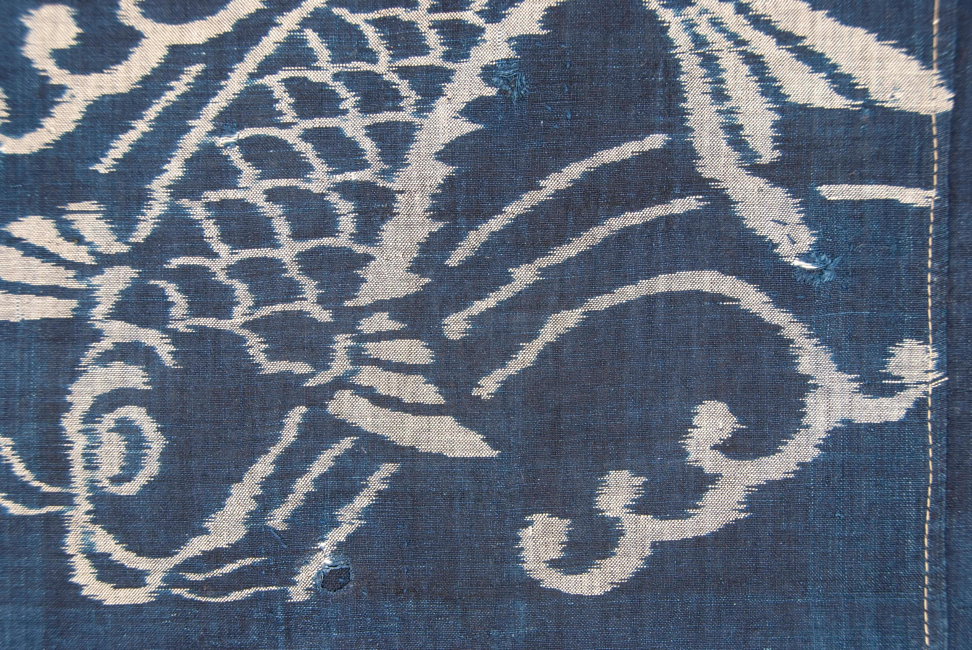 Coton Housse de futon antique japonaise Kurume Indigo-Dyed Double Ikat en vente