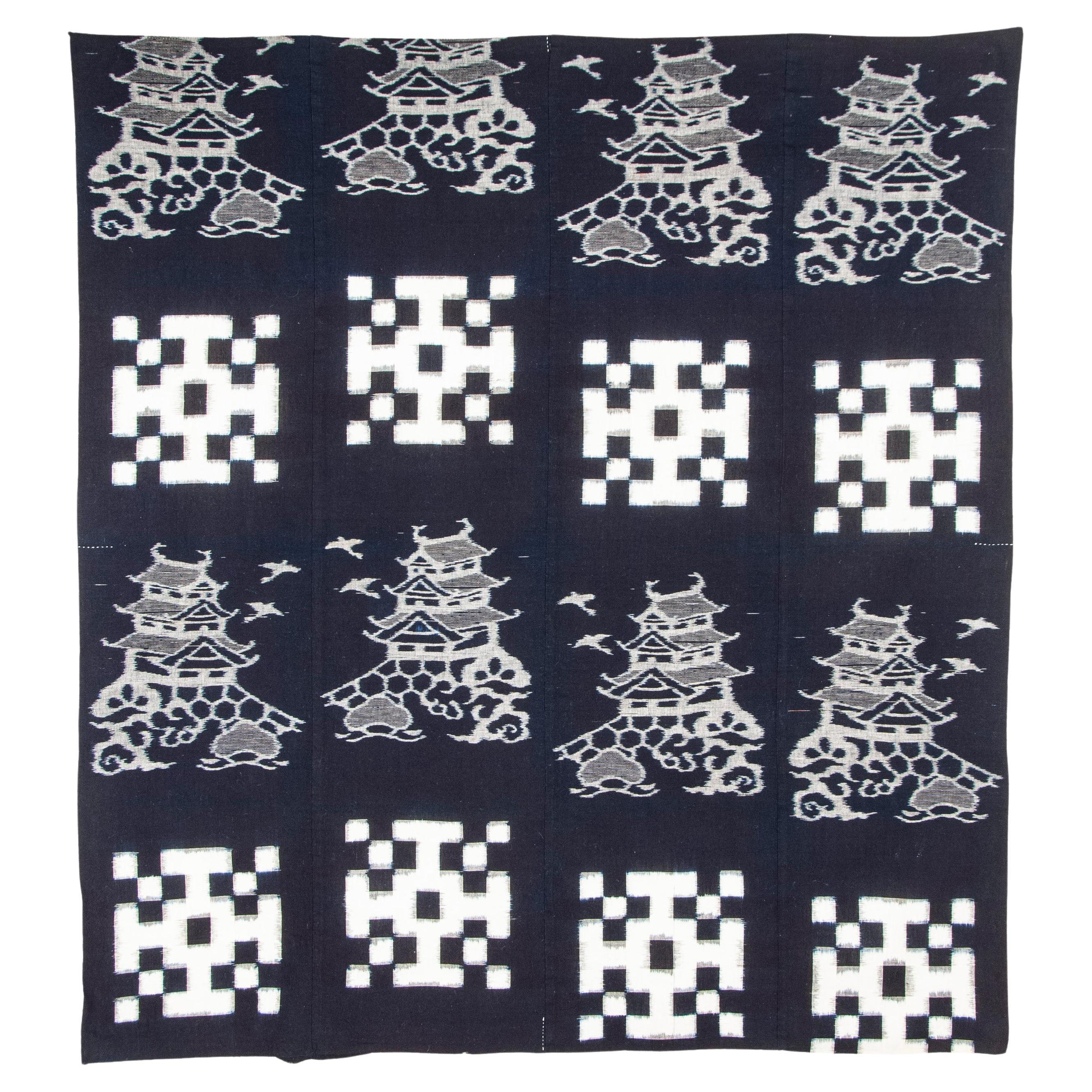 Antiguo Futón Japonés Kurume Ikat Doble Teñido de Índigo