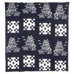 Antiguo Futón Japonés Kurume Ikat Doble Teñido de Índigo