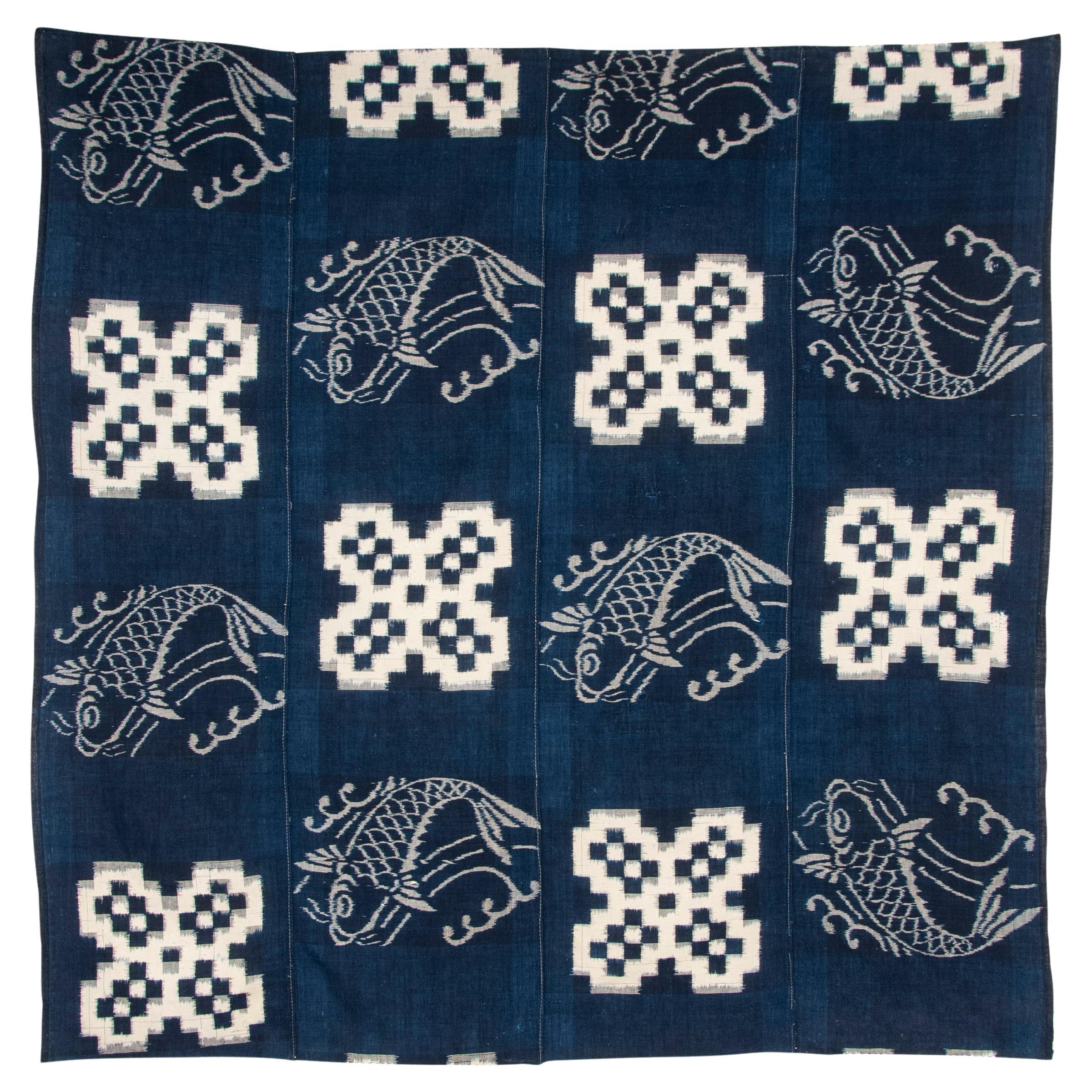 Antiguo Futón Japonés Kurume Ikat Doble Teñido de Índigo