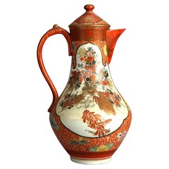 Antique Japanese Kutani Hand Painted Polychromed Porcelain Teapot C1920