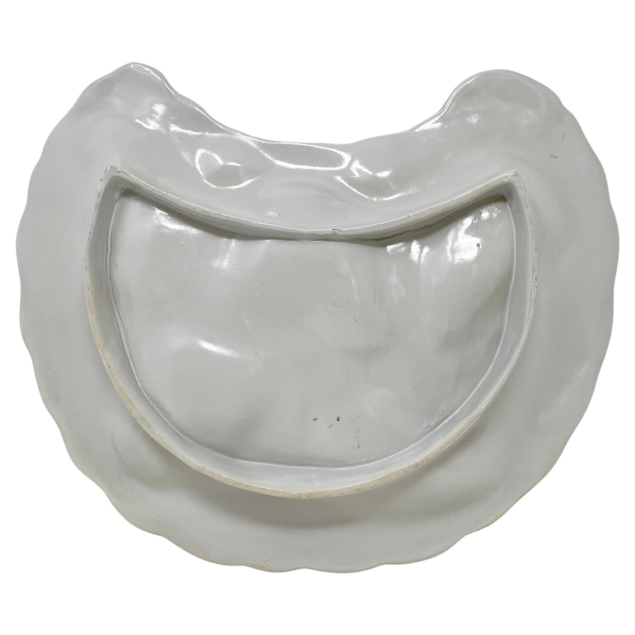 19th Century Antique Japanese Kutani Porcelain Crescent-Shaped Jeweled Oyster Plate, Ca. 1890