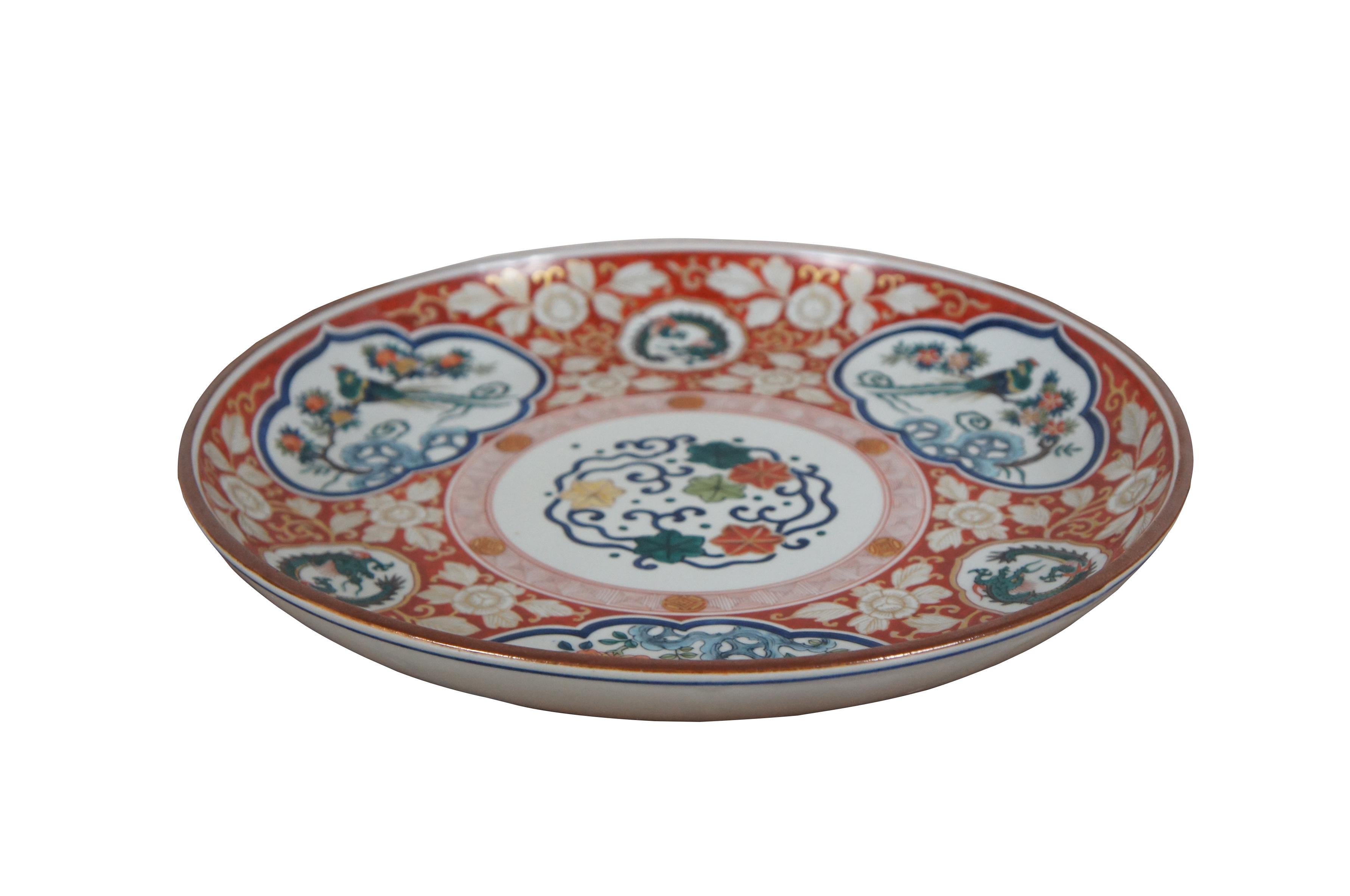Japonisme Antique Japanese Kutani Porcelain Dragon Phoenix Bird Charger Plate 13