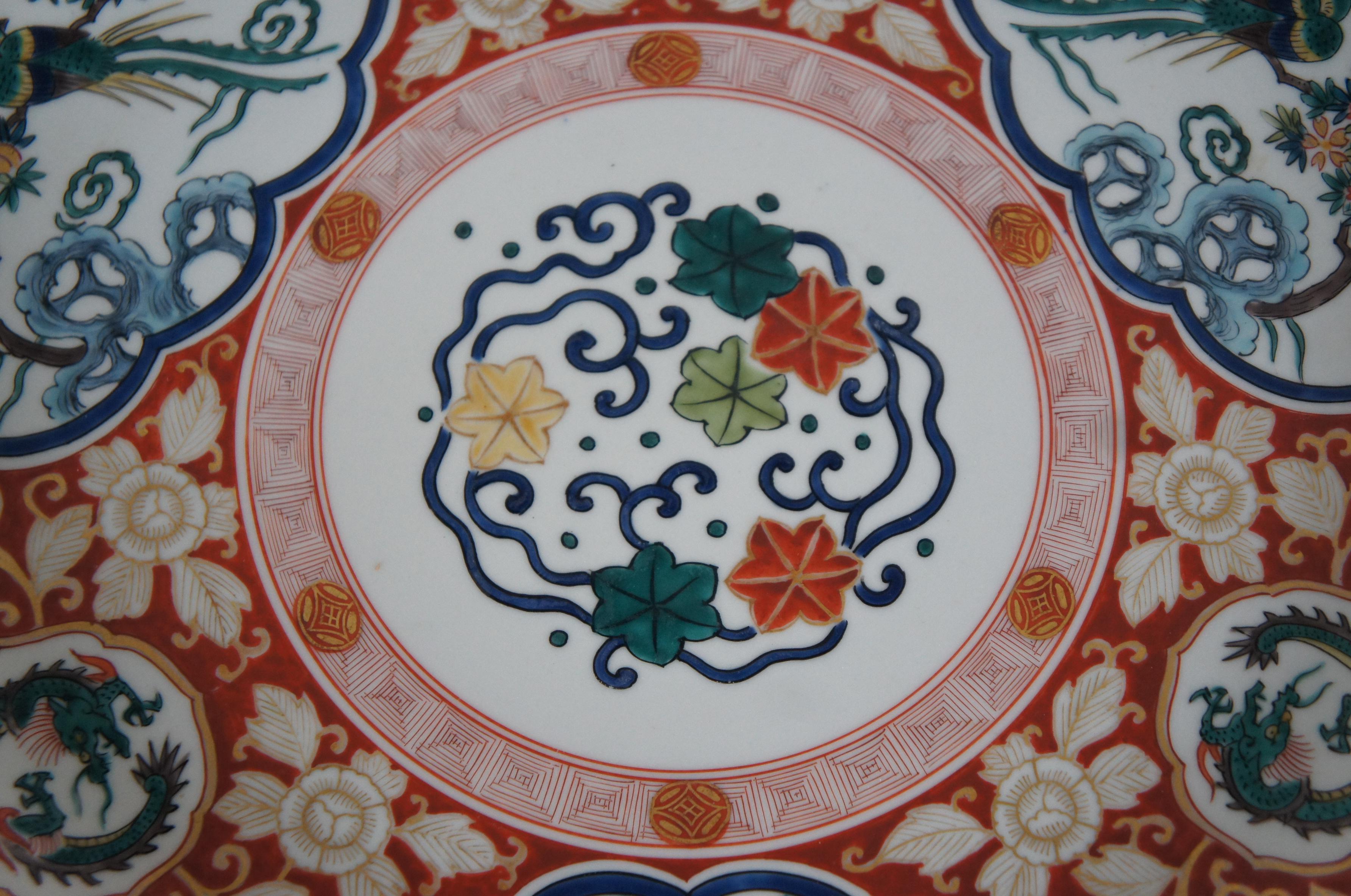 Antique Japanese Kutani Porcelain Dragon Phoenix Bird Charger Plate 13