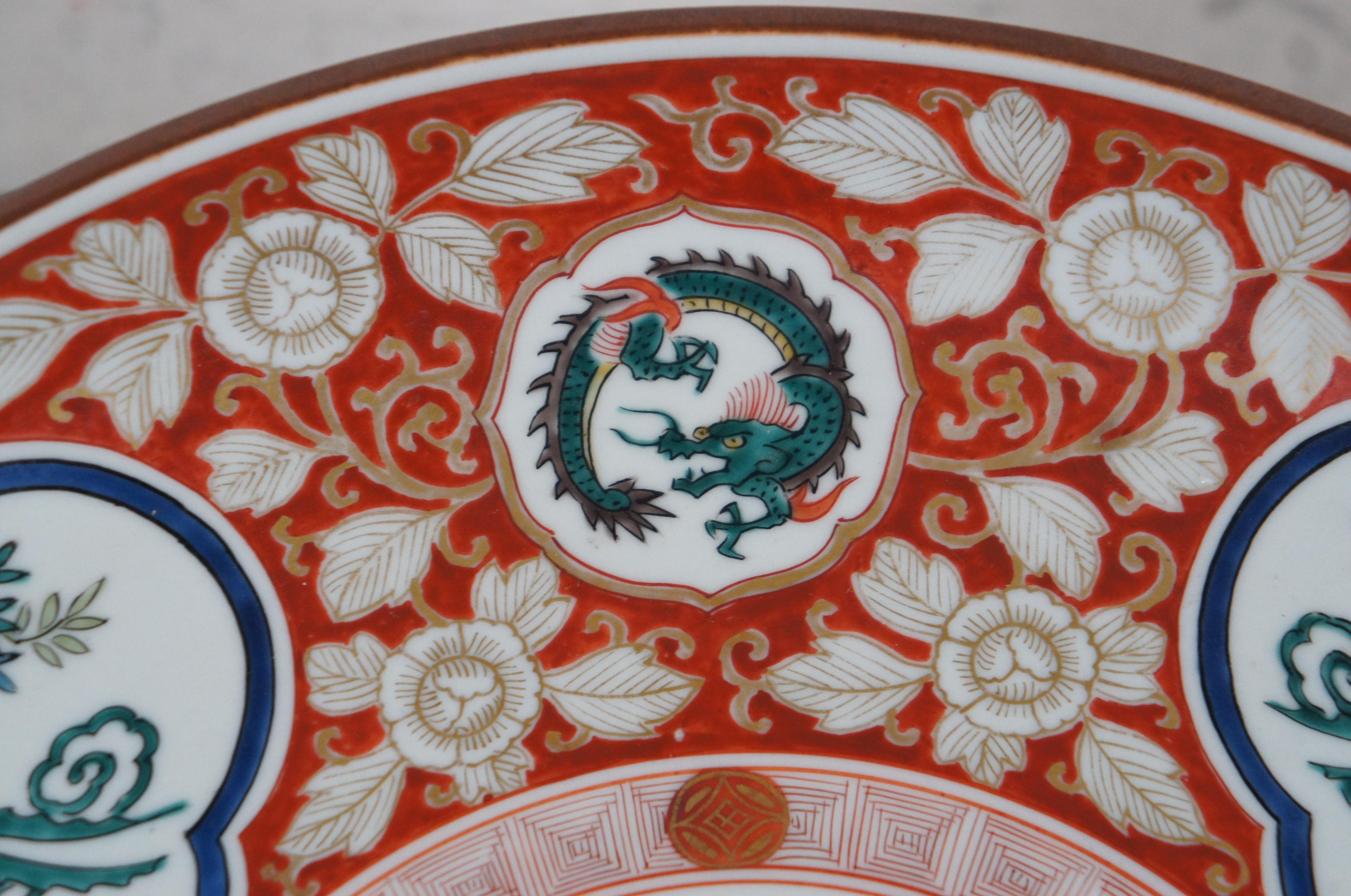 Antique Japanese Kutani Porcelain Dragon Phoenix Bird Charger Plate 13