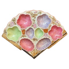 Antique Japanese Kutani Porcelain Multi-Colored Fan-Shaped Oyster Plate Ca. 1900