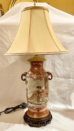 Antique Japanese Kutani Porcelain Table Lamp, Circa 1880-1900.