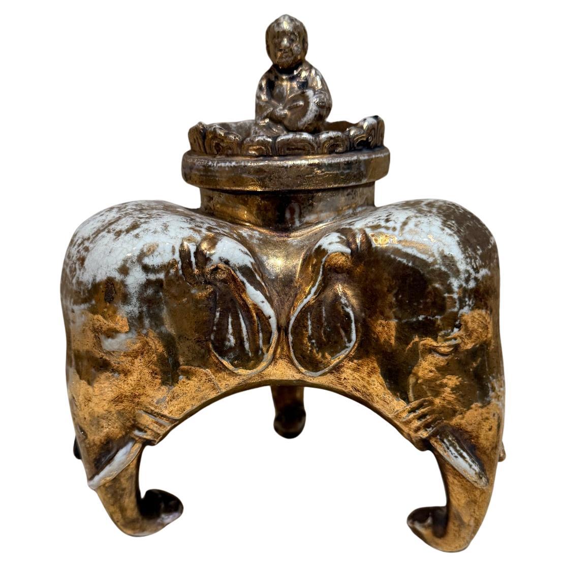 Antique Japanese Kutani Porcelain Tripod Incense Burner by Taniguchi For Sale
