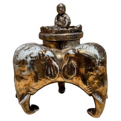 Antique Japanese Kutani Porcelain Tripod Incense Burner by Taniguchi