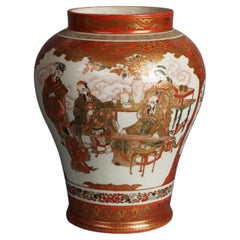 Antique Japanese Kutani Satsuma Hand Painted & Gilt Porcelain Vase C1920