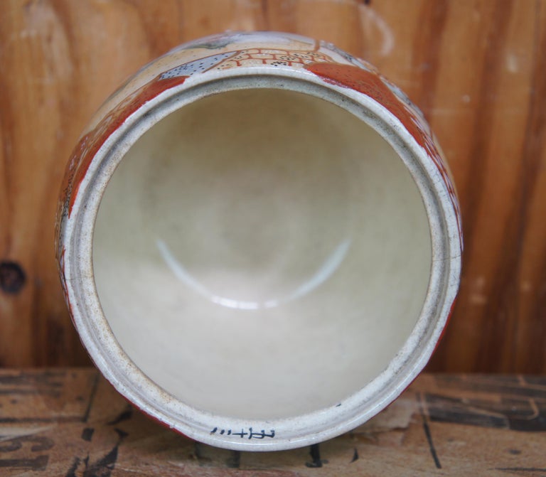 Antique Japanese Kutani Satsuma Moriage Porcelain Lidded Biscut Ginger