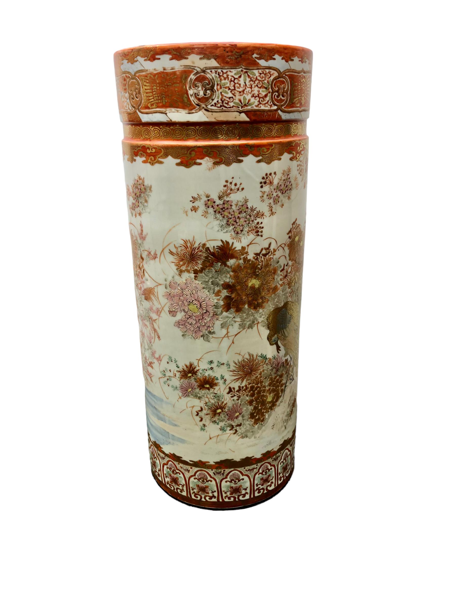 Porcelain Antique Japanese Kutani Umbrella Stand  For Sale