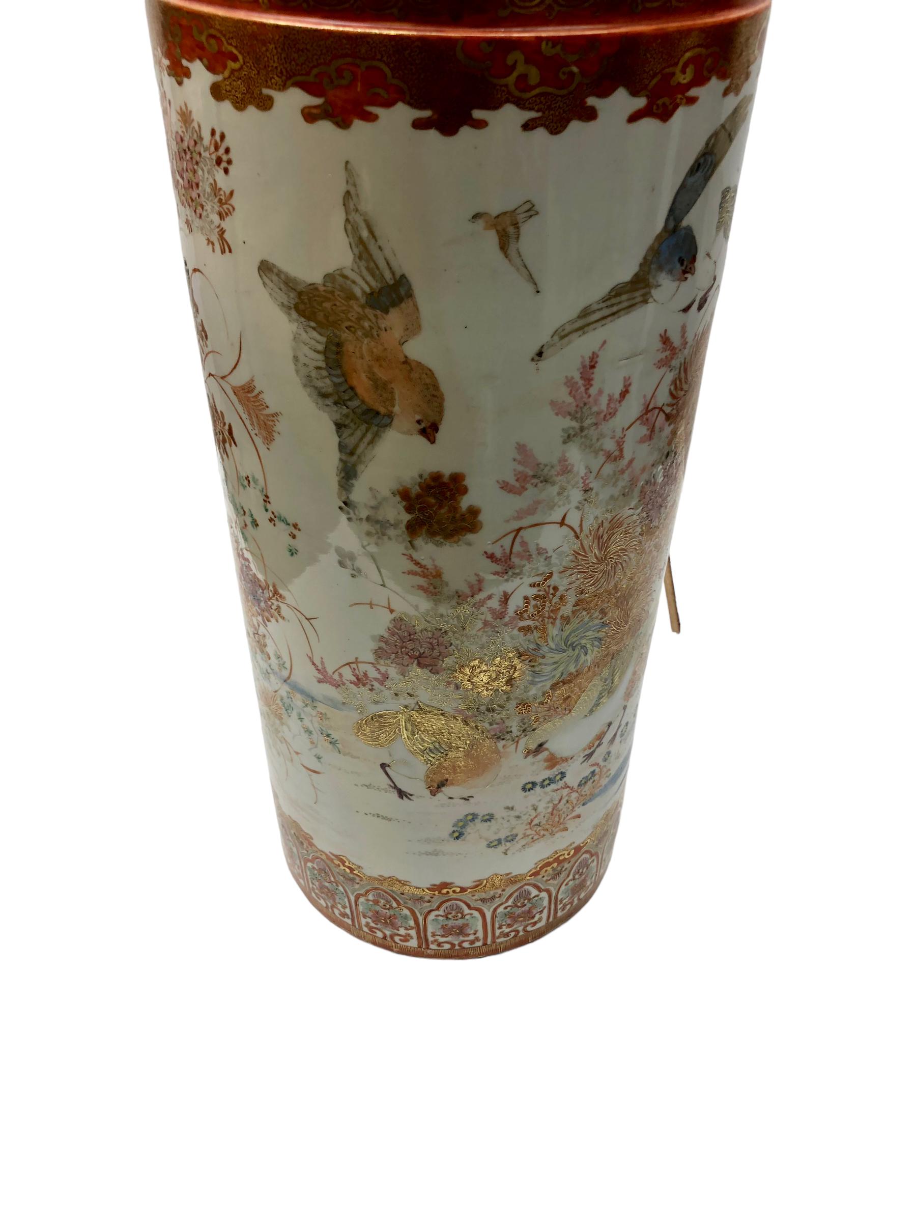 Porcelain Antique Japanese Kutani Umbrella Stand  For Sale