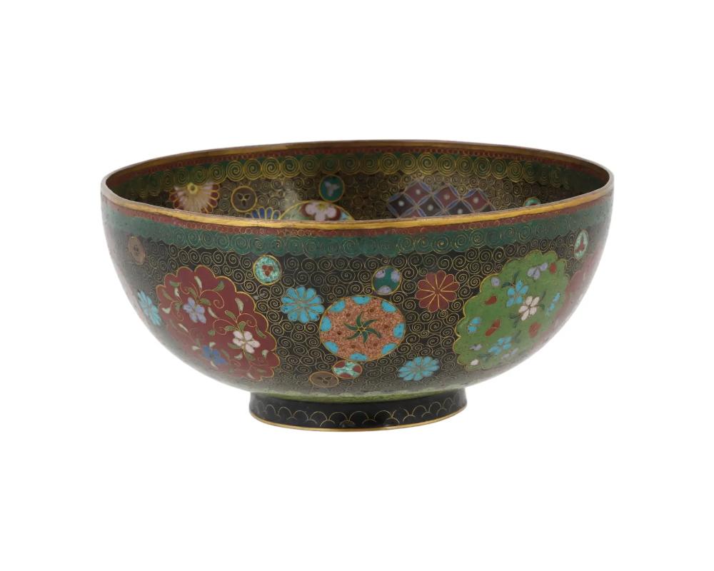 Cloissoné Antique Japanese Kyoto Goldstone Cloisonne Enamel Large Bowl For Sale