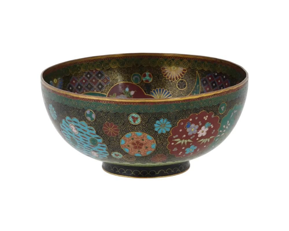 19th Century Antique Japanese Kyoto Goldstone Cloisonne Enamel Large Bowl For Sale