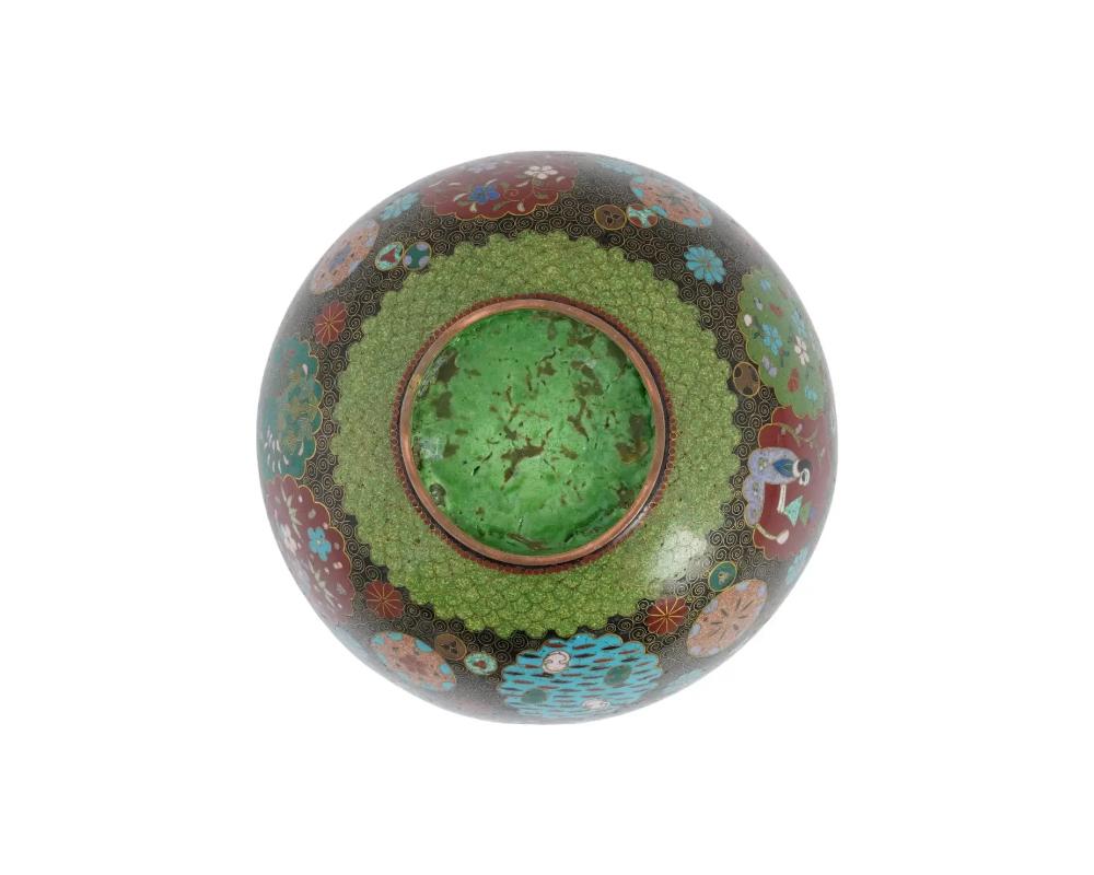 Antique Japanese Kyoto Goldstone Cloisonne Enamel Large Bowl For Sale 2