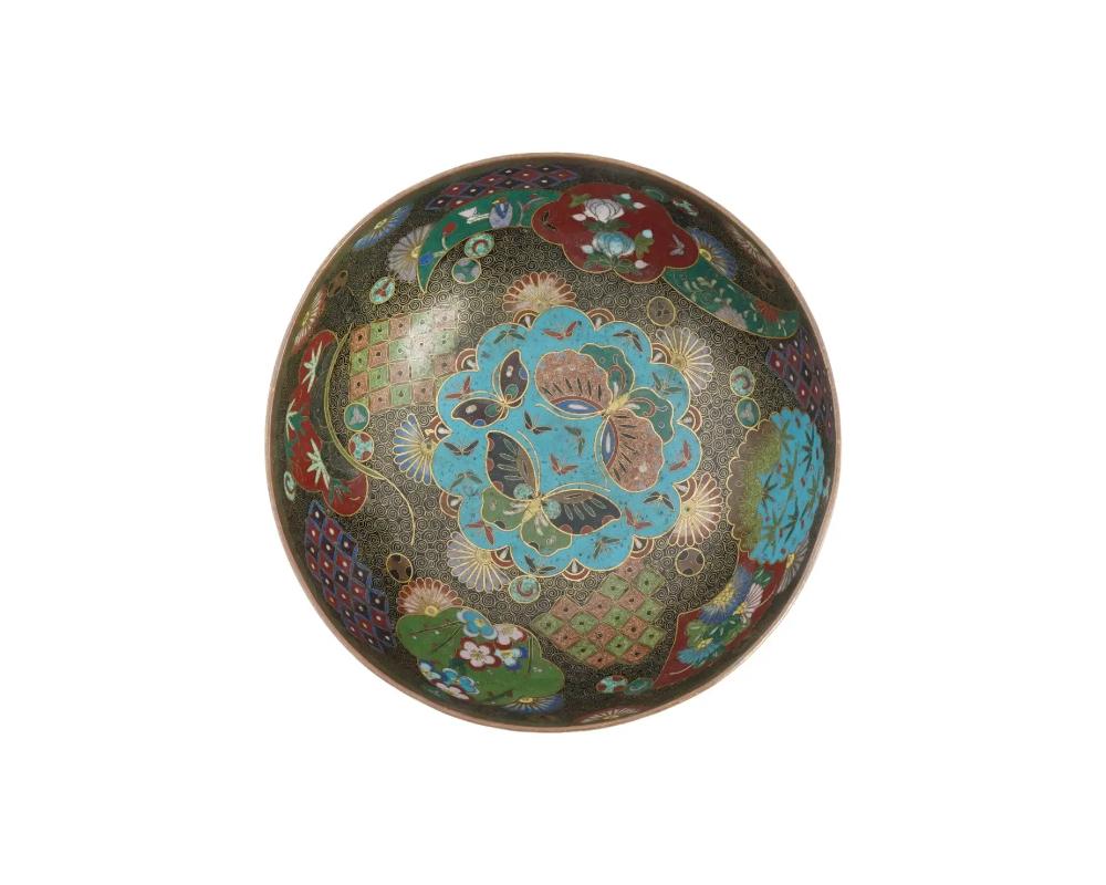 Antique Japanese Kyoto Goldstone Cloisonne Enamel Large Bowl 3