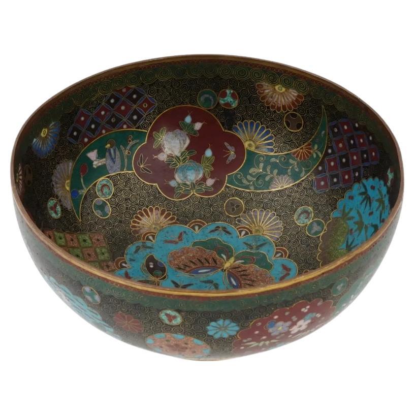 Antique Japanese Kyoto Goldstone Cloisonne Enamel Large Bowl For Sale