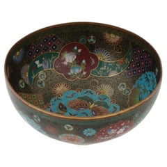 Antique Japanese Kyoto Goldstone Cloisonne Enamel Large Bowl