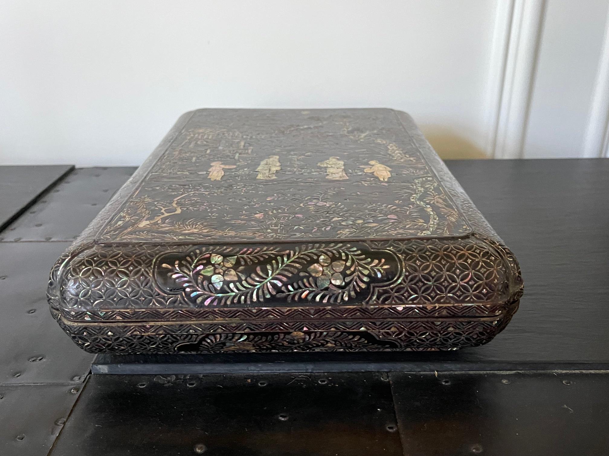 Mother-of-Pearl Antique Japanese Lacquer and Inlay Box from Ryukyu Island For Sale