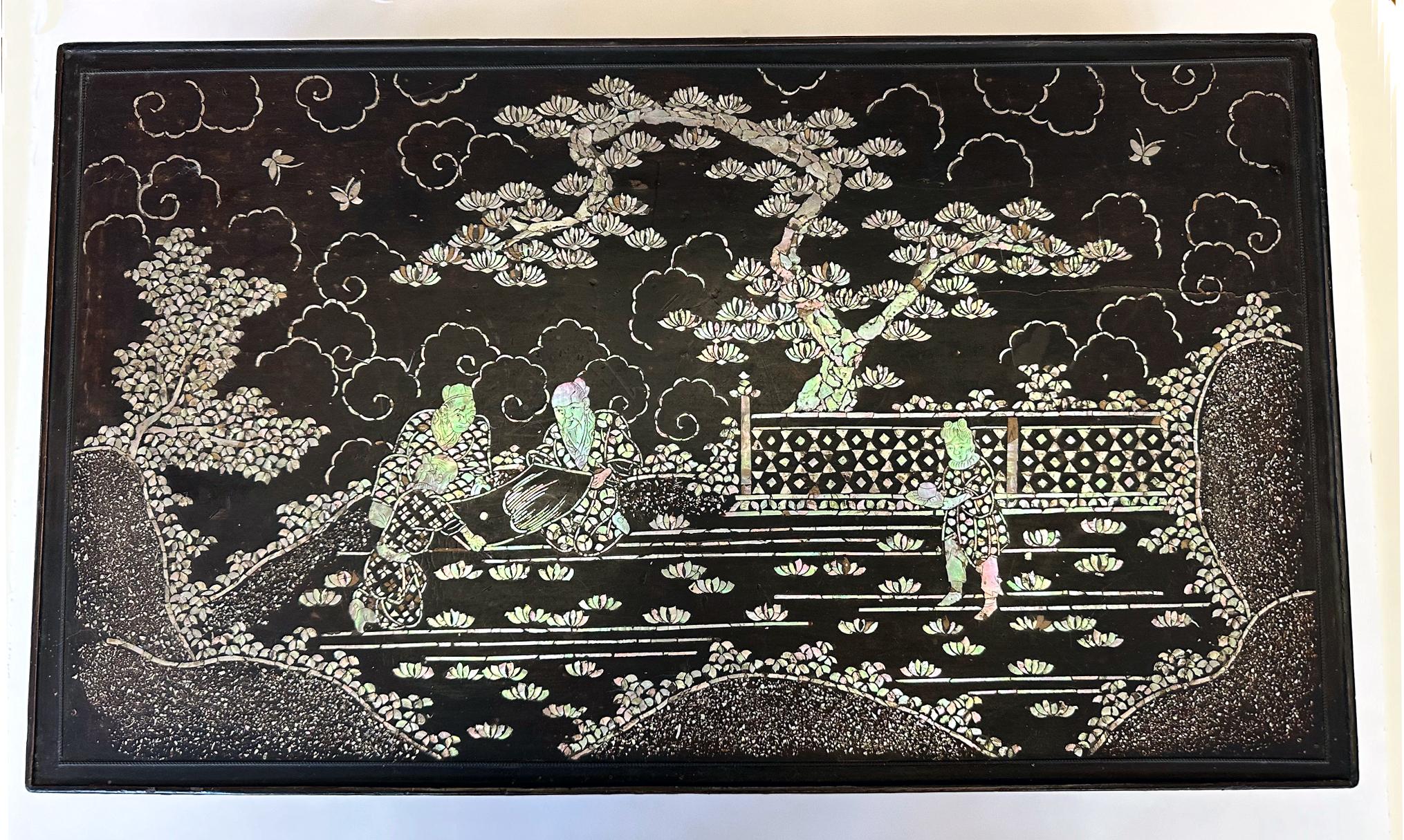 Antique Japanese Lacquer and Inlay Kang Table from Ryukyu Island In Good Condition For Sale In Atlanta, GA