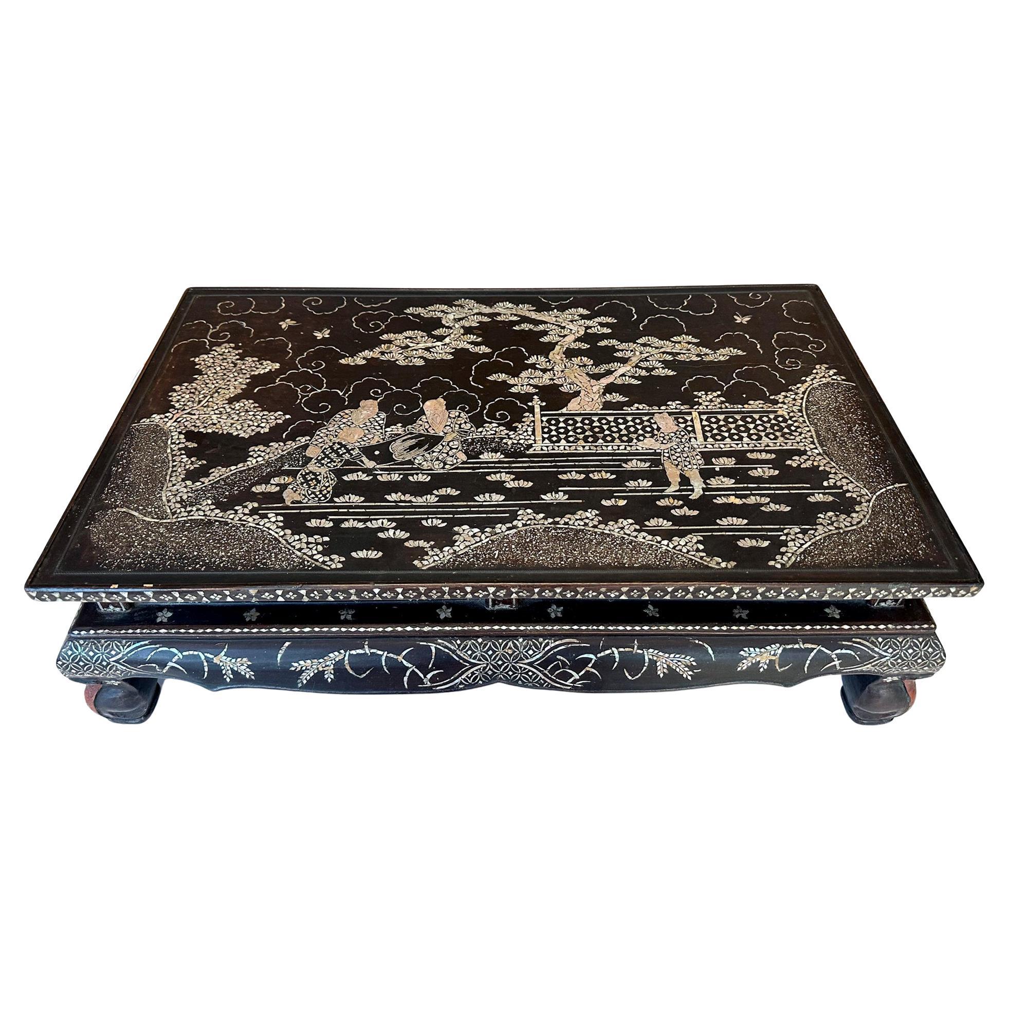 Antique Japanese Lacquer and Inlay Kang Table from Ryukyu Island For Sale