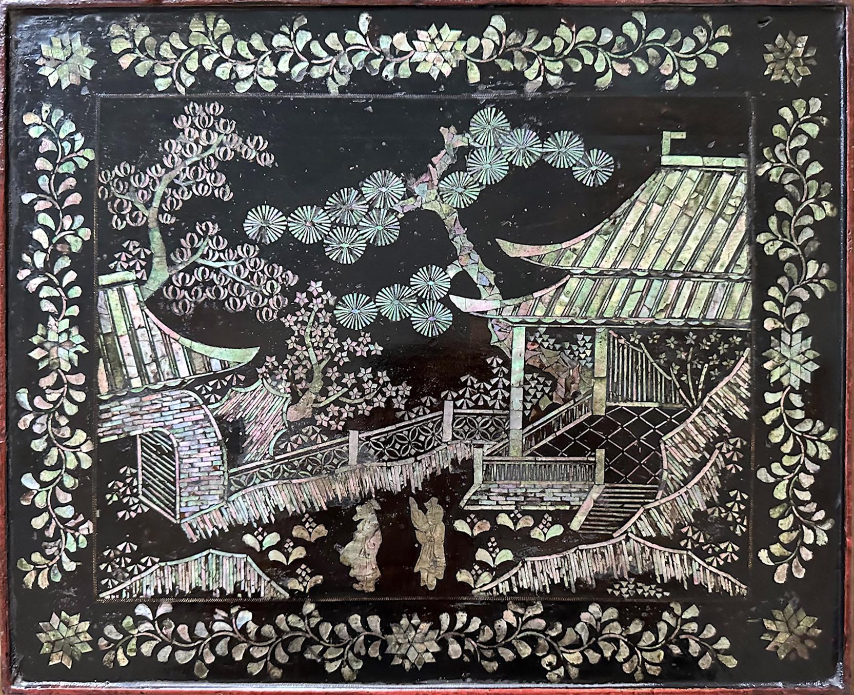 Edo Antique Japanese Lacquer and Inlay Table from Ryukyu Islands For Sale