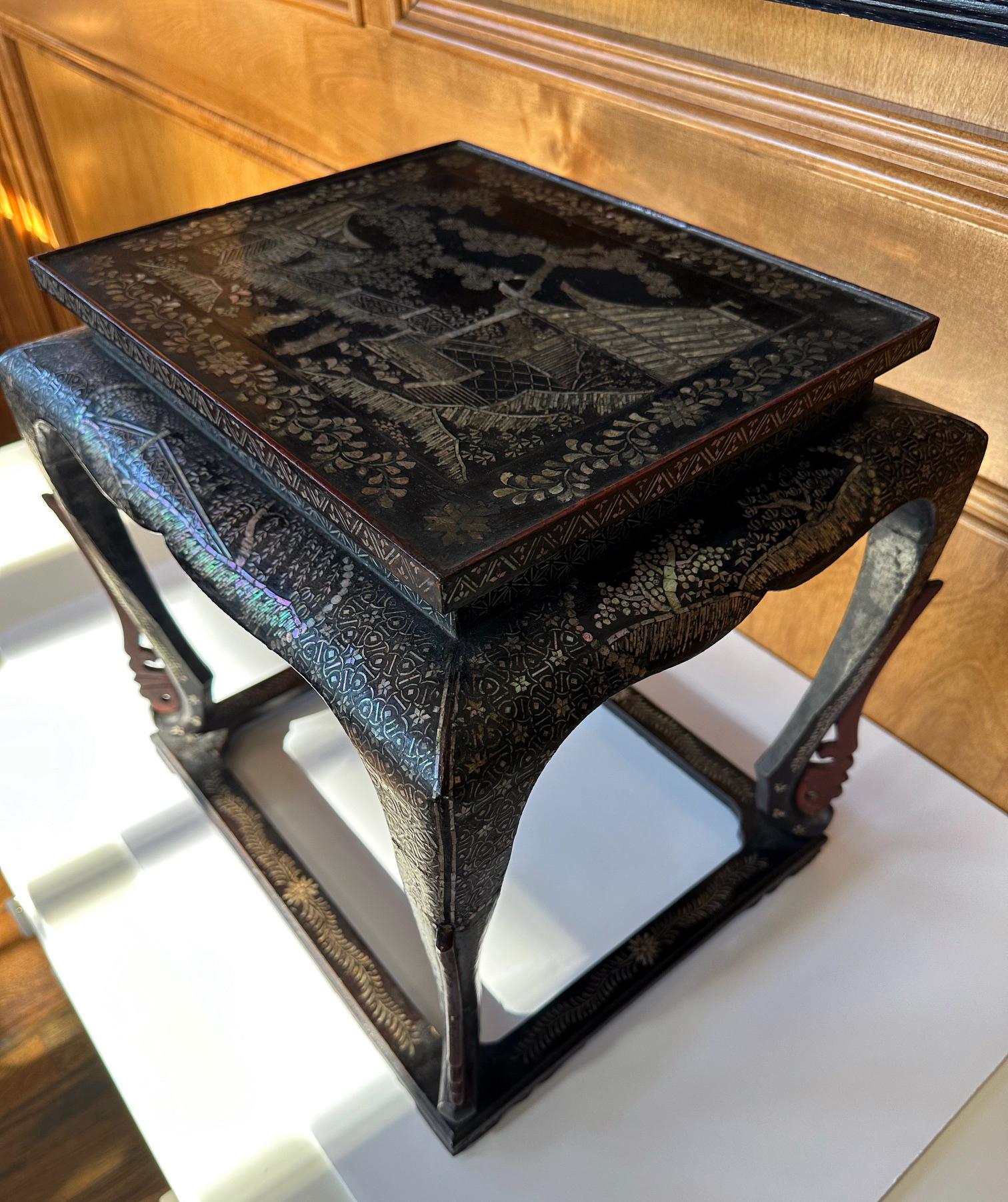 18th Century and Earlier Antique Japanese Lacquer and Inlay Table from Ryukyu Islands For Sale