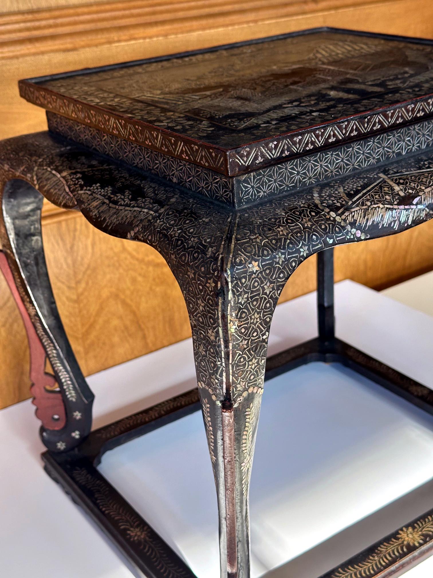 Mother-of-Pearl Antique Japanese Lacquer and Inlay Table from Ryukyu Islands For Sale