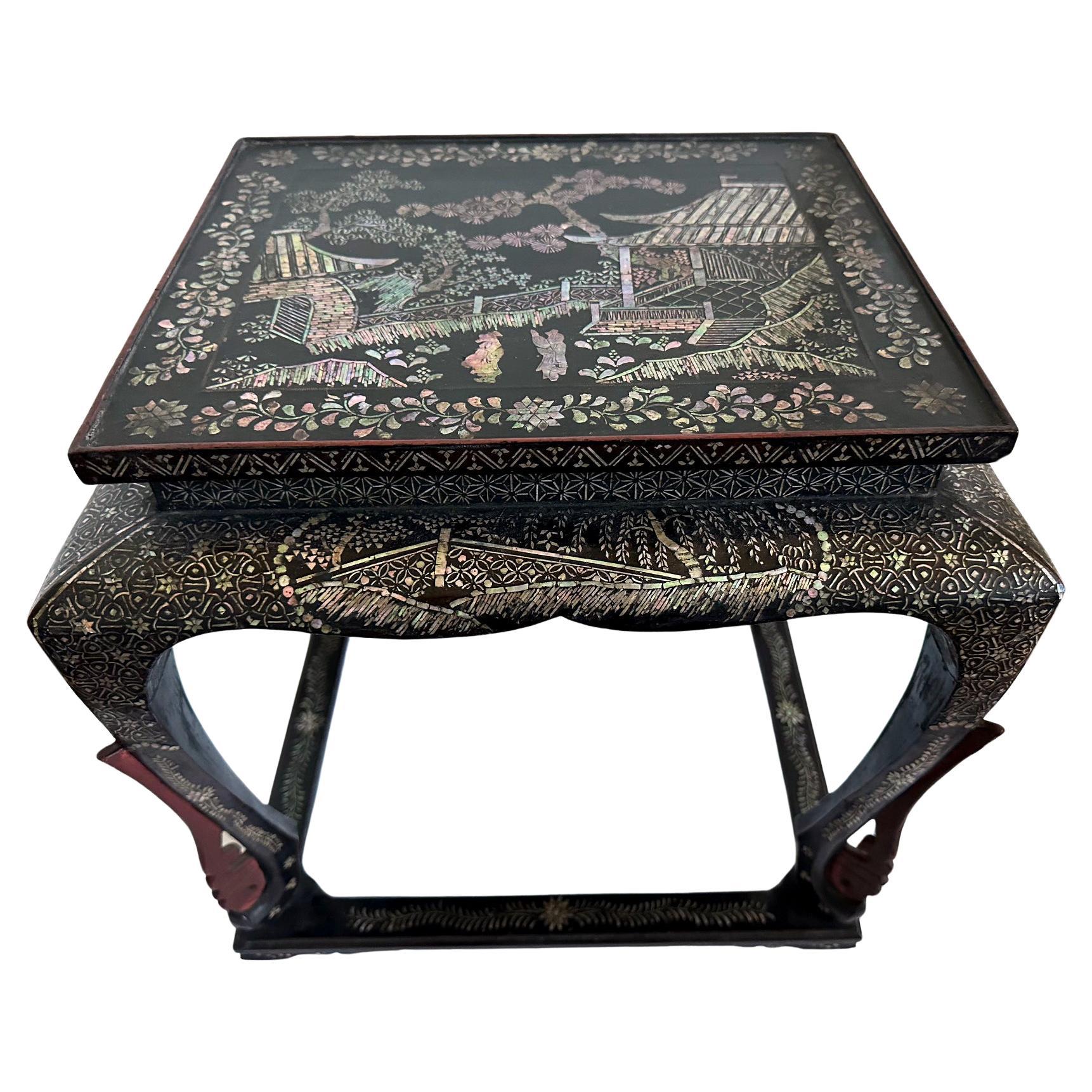 Antique Japanese Lacquer and Inlay Table from Ryukyu Islands For Sale