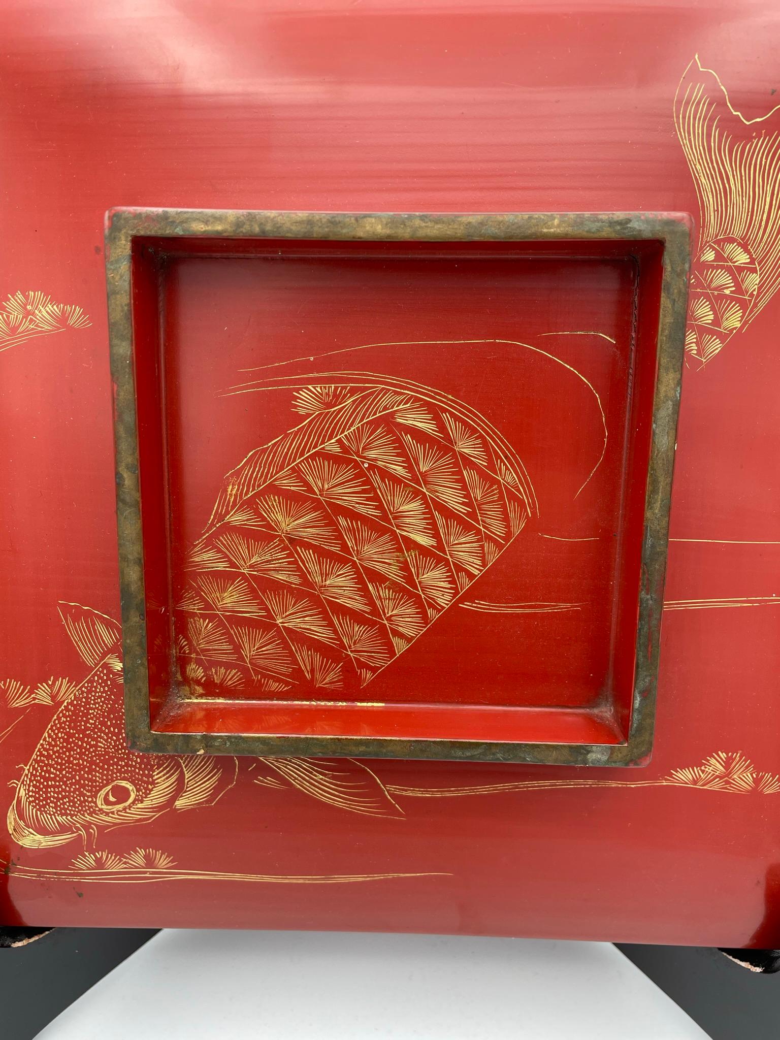 Antique Japanese Lacquer Box with a Koi Fish 1950-1970s 2