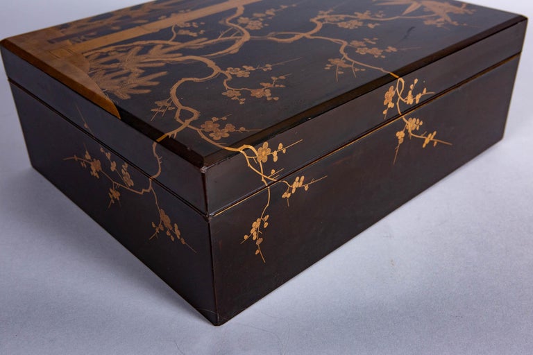 Antique Japanese Lacquer Box with Plumb, Bamboo, and Pine at 1stDibs