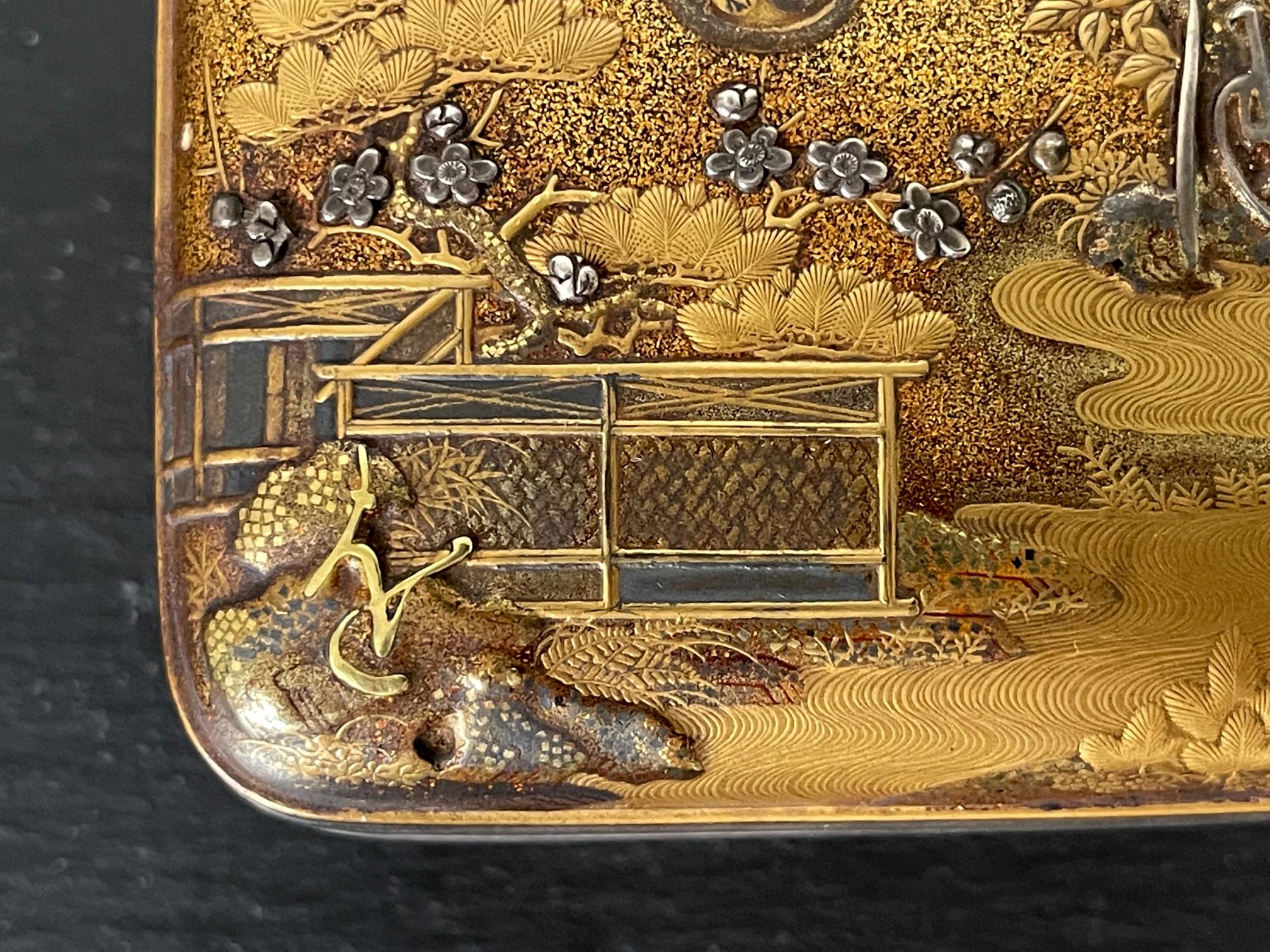 Antique Japanese Lacquer Kobako with Silver Inlays Edo Period 6