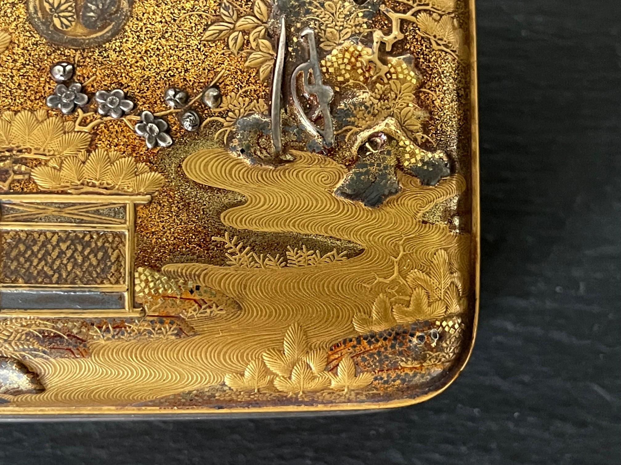 Antique Japanese Lacquer Kobako with Silver Inlays Edo Period 7