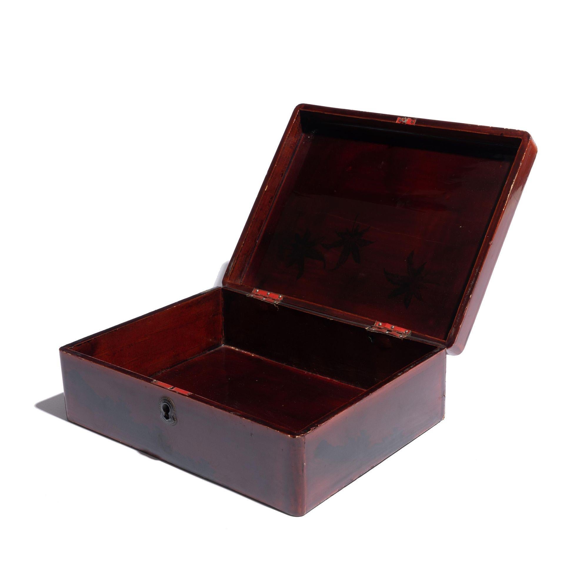 Antique Japanese Lacquered, Enameled, and Inlaid Box With Hinged Lid, c. 1800's 1