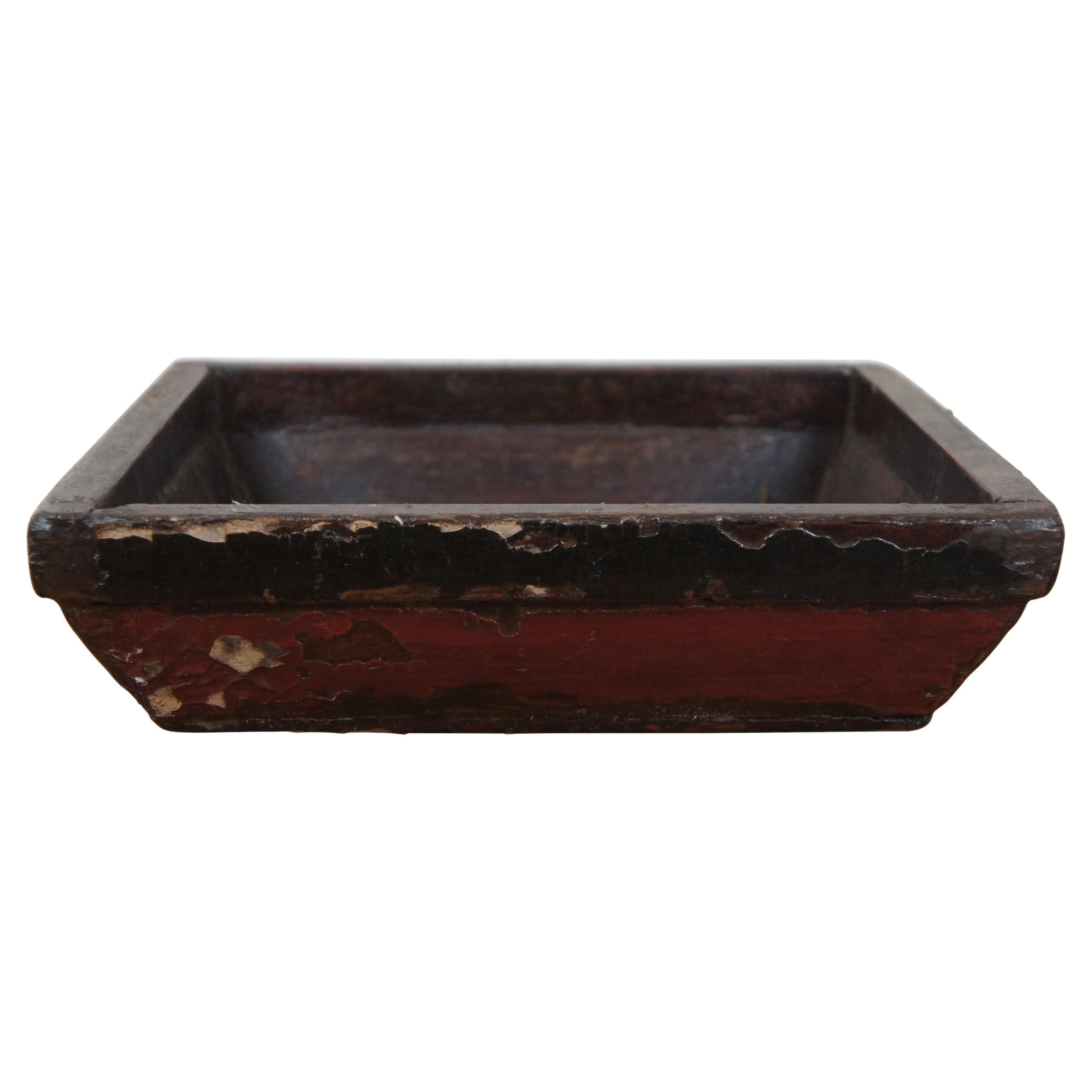 Antique Japanese Lacquered Square Wood Bowl Tray Bonsai Pot Planter 14"