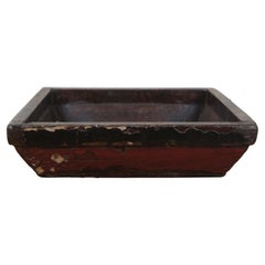 Ancien bol carré en bois laqué japonais Bonsai Pot Planter 14 po.