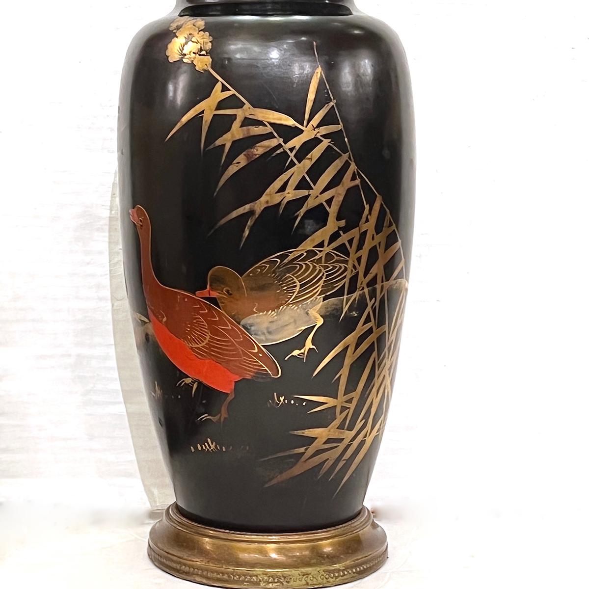 Lacquered Antique Japanese Lamp For Sale